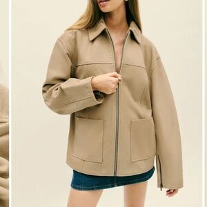 Reformation - Veda Bennett Oversized Leather Bomber - Oat Disressed